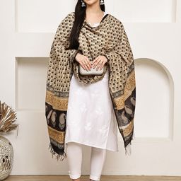 LOOM LEGACY Ethnic Motifs Printed Chanderi Dupatta-14