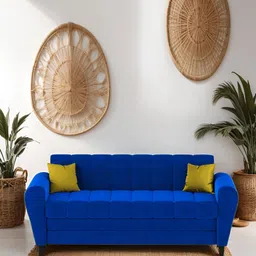 Torque Blue 3 Seater Fabric Sofa With 2 Cushions-image-73