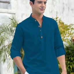 EdinWolf Men India Slim Fit Mandarin Collar Solid Cotton Casual Shirt-image-91