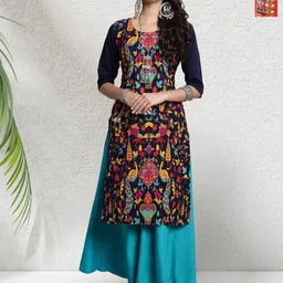 HERE&NOW Women Ethnic Motifs Printed Regular Crepe Kurta-image-55