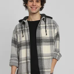 AMERICAN EAGLE OUTFITTERS Men Hood Tartan Checked Cotton Casual Shirt-image-91