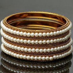 RIJOLI Women White Alloy Pearl Bangle-image-7
