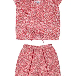 YOUNG BIRDS Girls Floral Printed V-Neck Top With Shorts-image-91