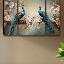 Myntra Elegant Homes Beige & Blue 3 Pieces Peacock Synthetic Wooden Wall Paintings-image-50