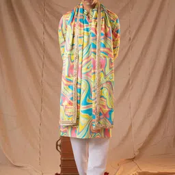 5 Stitch Quirky Printed Band Collar Straight Kurta With Pyjamas And Dupatta-picture-18
