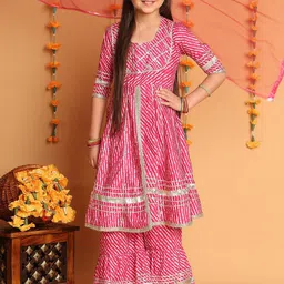 BAESD Girls Leheriya Striped Cotton Kurta & Sharara With Dupatta-picture-56
