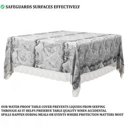Kuber Industries Grey & White Printed Waterproof 4-Seater Square Table Cover image 5