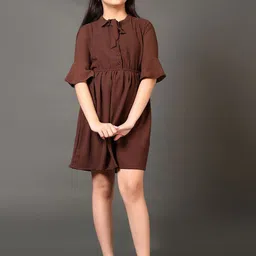V-Mart Girls Tie-Up Neck Bell Sleeves Cotton A-Line Dress-image-75