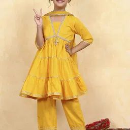 Biba Girls Solid Cotton A-Line Kurta with Trousers & Dupatta-picture-37