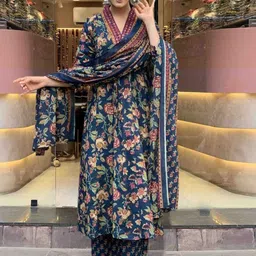 Art Avenue Women Floral Printed Regular Pure Cotton Kurta with Palazzos & With Dupatta-45