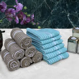 Aura 12-Pcs Blue & Grey Striped Pure Cotton Super Absorbent & Quick Dry Hand Towels-image-25
