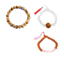 Divine souvenirs Unisex Set Of 3 Rudraksha Beaded Elasticated Bracelets image 1