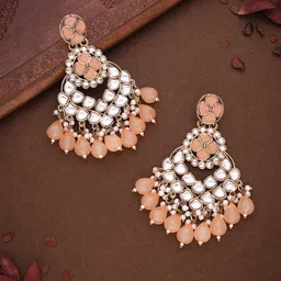 Brado Jewellery Gold-Plated Kundan Studded & Beaded Contemporary Drop Earrings-image-70