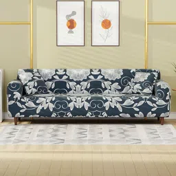 Myntra Elegant Homes Blue & White Floral Printed Four Seater Sofa Cover & Cushion Covers-image-70