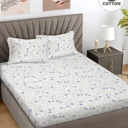 Myntra Elegant Homes Purple & Cream Printed Cotton 300 TC King Bedsheet Set 2.50m x 2.25m-6