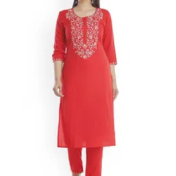 G4Girl Women Floral Yoke Design Regular Thread Work Kurta with Trousers-picture-33