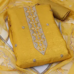 SHADOW & SAINING Embroidered Pure Silk Semi-Stitched Dress Material-picture-2