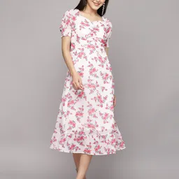 BAESD Women Floral Printed Georgette A-Line Midi Dress-image-35