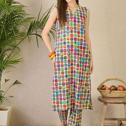 INDO ERA Women Printed Pure Cotton Tunic with Trousers-picture-1