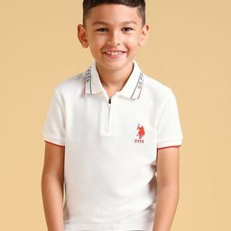 U.S. Polo Assn. Kids Boys Textured Brand Logo Embroidered Pure Cotton Polo T-shirt-image-9