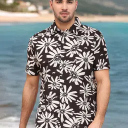 Enciger Men Standard Fit Spread Collar Floral Printed Casual Shirt-image-35