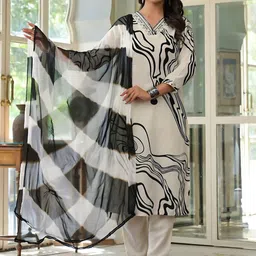 KALINI Women Leheriya Embroidered Regular Mirror Work Kurta with Trousers & With Dupatta-15