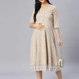 MORDEN MUSE Women Paisley Embellished Kantha Work Lace Frills Bows and Ruffles Maternity Anarkali Kurta-26