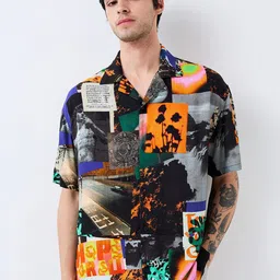 SPYKAR Men Relaxed Fit Cuban Collar Graphic Printed Cotton Casual Shirt-picture-20