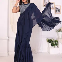 PATLANI STYLE Women Ruffle Style Ready To Wear Saree With Embroidery Blouse Piece-picture-37