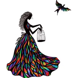 Decor Villa Multicolor Girl with Cage Wall Sticker-picture-9