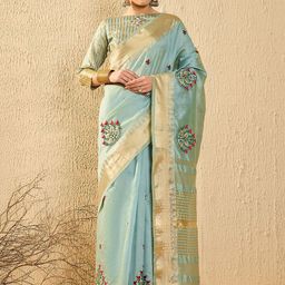 DIVASTRI Floral Embroidered Zari Banarasi Saree-image-24