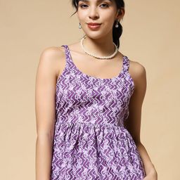 Istyle Can Women Print Shoulder Straps Cotton Peplum Top-image-87