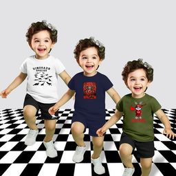 MRS NATURAL Kids Pack Of 3 Graphic Printed T-Shirt & Shorts-image-92