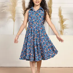 BAESD Girls Floral Printed Fit & Flare Casual Sleeveless Dress-image-73