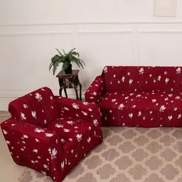 GIFTS ISLAND Maroon & Pink Printed Polyester 3 Piece Sofa Cover With Arms-image-94