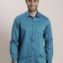 Turtle Men Classic Spread Collar Textured Cotton Formal Shirt-image-97