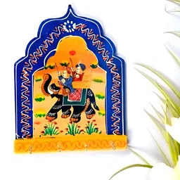 apka mart Blue & Yellow Printed 4-Hooks KeyHolder-13