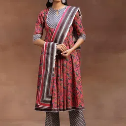 Libas Printed Panelled Gotta Patti Pure Cotton Anarkali Kurta with Trousers & Dupatta-image-95