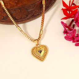 Estele Gold-Plated Artificial Stones Studded Heart Shaped Pendant With Chain-image-12