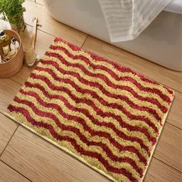 LUXEHOME INTERNATIONAL Maroon & Yellow Colourblock Anti- Skid Bath Rug-image-1