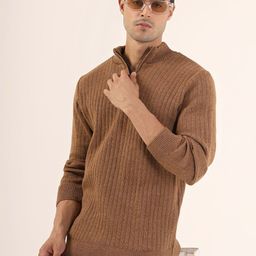 KVETOO Men Ribbed Mock Collar Half Zipper Pullover-image-35