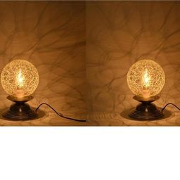 SOMIL Pack Of 2 White Printed Glass Cylindrical Shaped Table Lamp-picture-18
