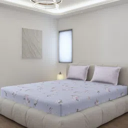 Monte Carlo Purple & White Floral Printed 144 TC King Bedsheet Set 2.70 m x 2.70 m-48