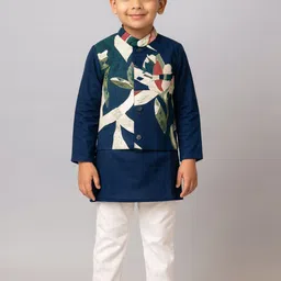 Biglilpeople Boys Mandarin Collar Pure Cotton Straight Kurta With Pyjamas & Nehru Jacket-picture-22