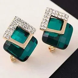 Bling Queen Stainless Steel Gold-Plated Crystals Studded Geometric Shaped Studs-image-20