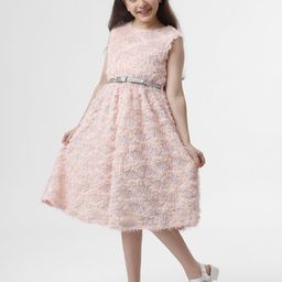 KATE & OSCAR Girls Self Design Fit & Flare Midi Dress With Belt-picture-20