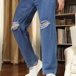 PLUS 91 Men Relaxed Fit High-Rise Slash Knee Non Stretchable Denim Jeans-image-71