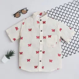 BAATCHEET Boys Relaxed Fit Conversational Printed Mandarin Collar Cotton Casual Shirt-20