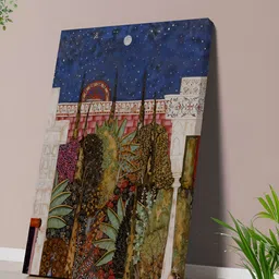 Aura Navy Blue & Green Moroccan Night Garden Canvas Wall Art-image-96