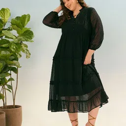 SASSAFRAS Curve Self Design Fit and Flare Midi Dress image 2